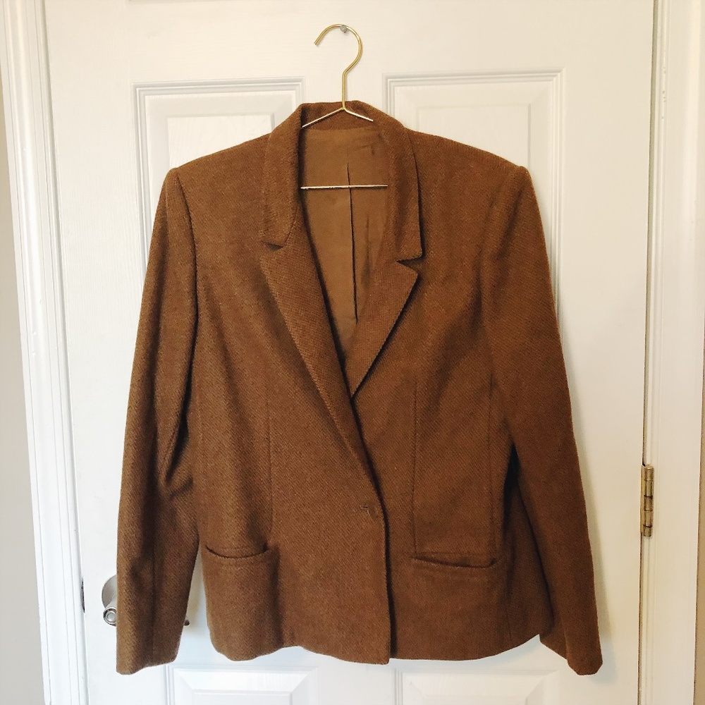 Vintage Camel Brown Wool Blazer Jacket - 12